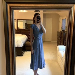 GAP Lyocell Wrap Chambray Cap Sleeve Midi Dress